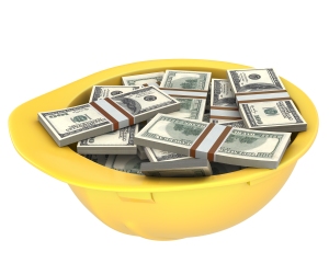 Yellow helmet full of dollars