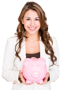 Businesswoman saving money