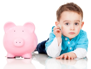 Saving money in a piggybank