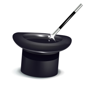 empty magic hat with wand isolated on white
