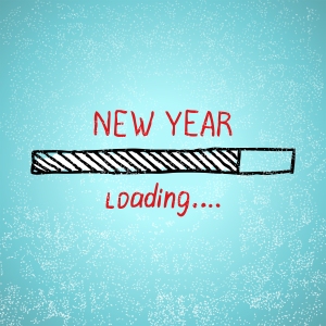 New year is loading. Holiday concept on a blue background with snow and snowflakes. New year template vector illustration.
